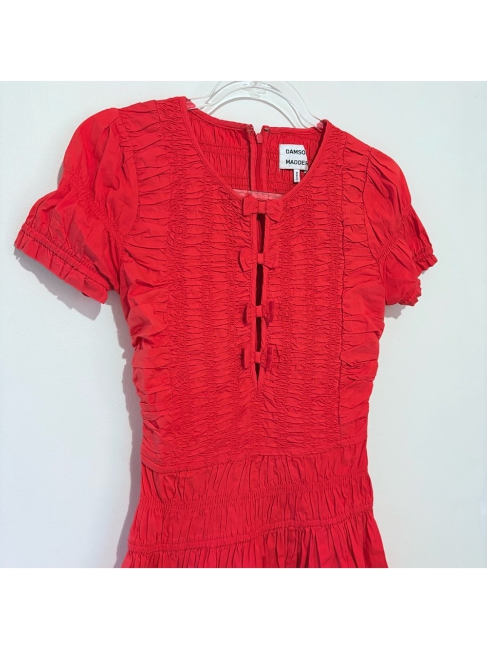 Damson Madder Red Midi Smocked Puff Sleeve Dress New With Tags - Picture 4 of 4